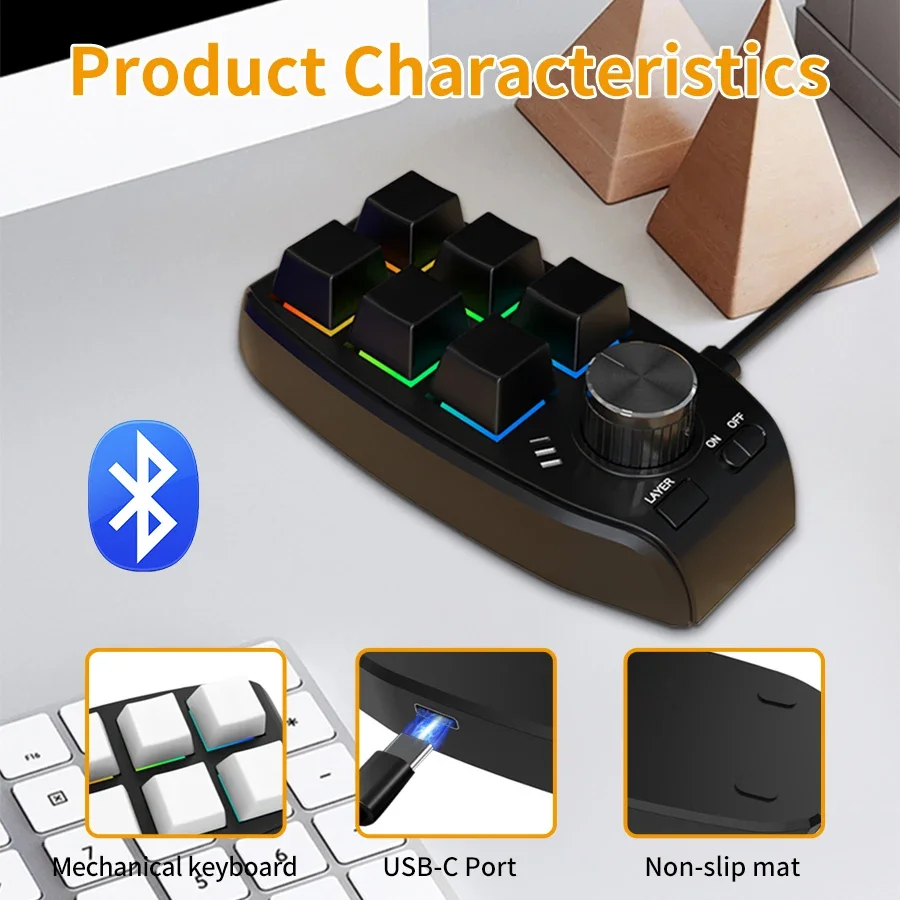 6 Keys 1 Knob Bluetooth Macro  – Gaming Keyboard Mini Mechanical recenzja i cena