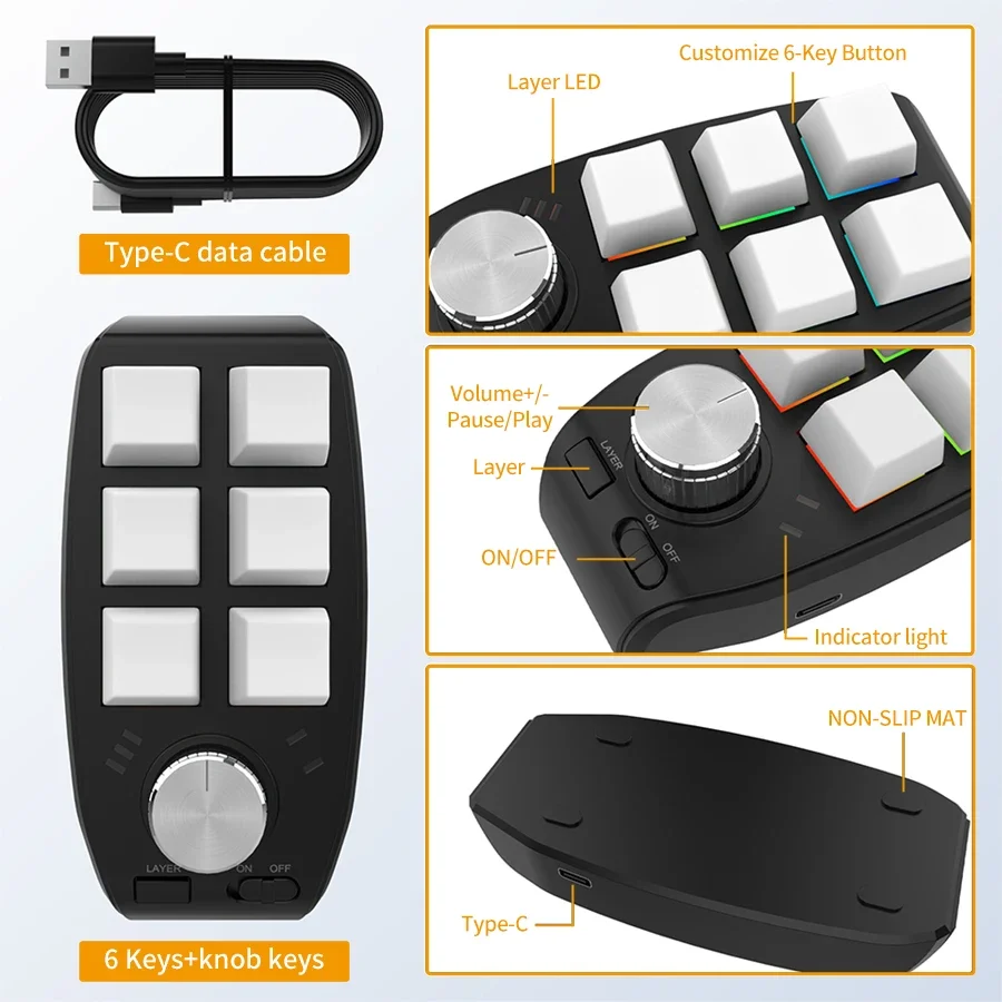 6 Keys 1 Knob Bluetooth Macro  – Gaming Keyboard Mini Mechanical recenzja i cena