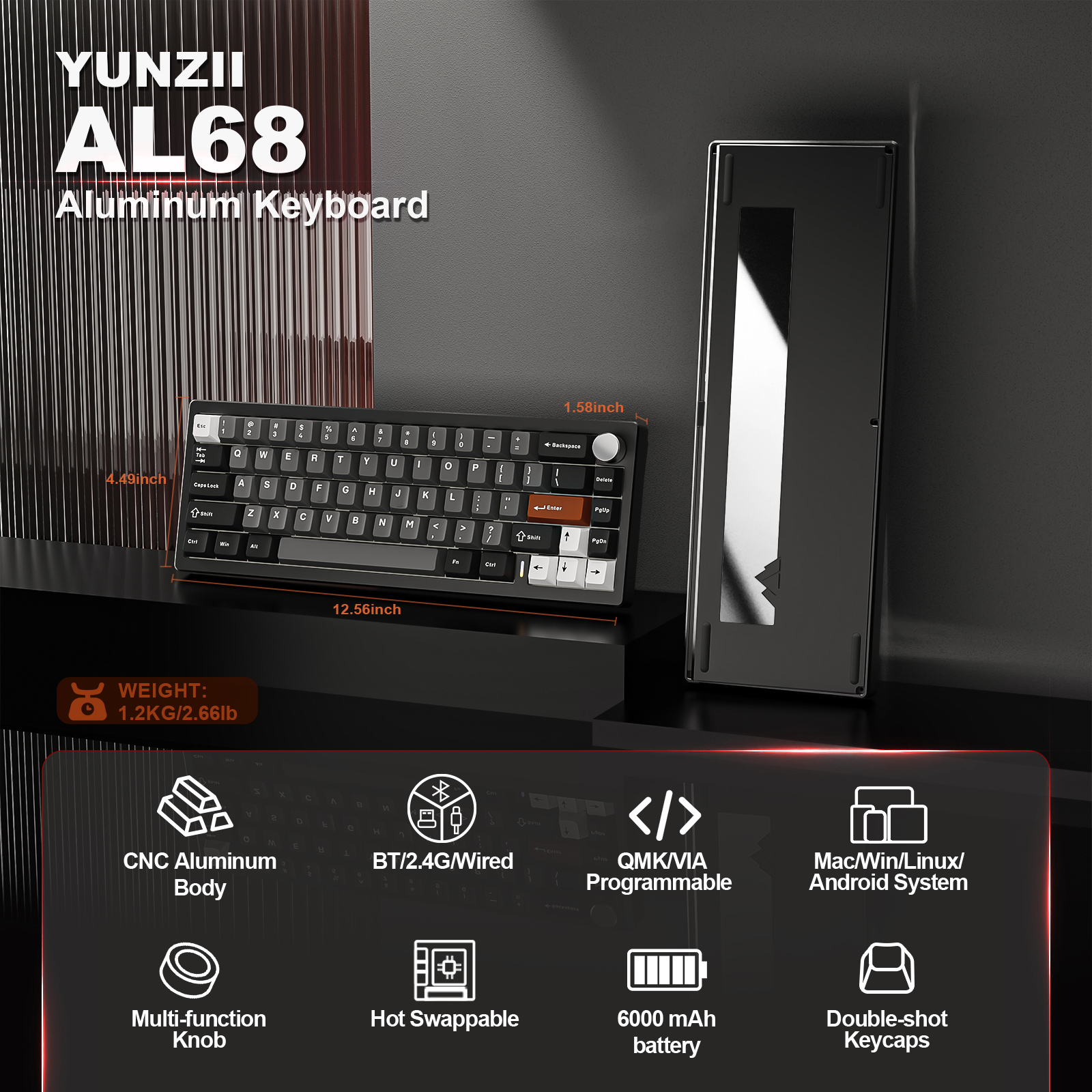 YUNZII AL68 Black QMK/VIA Mech – Gaming Keyboard Mini Mechanical recenzja i cena