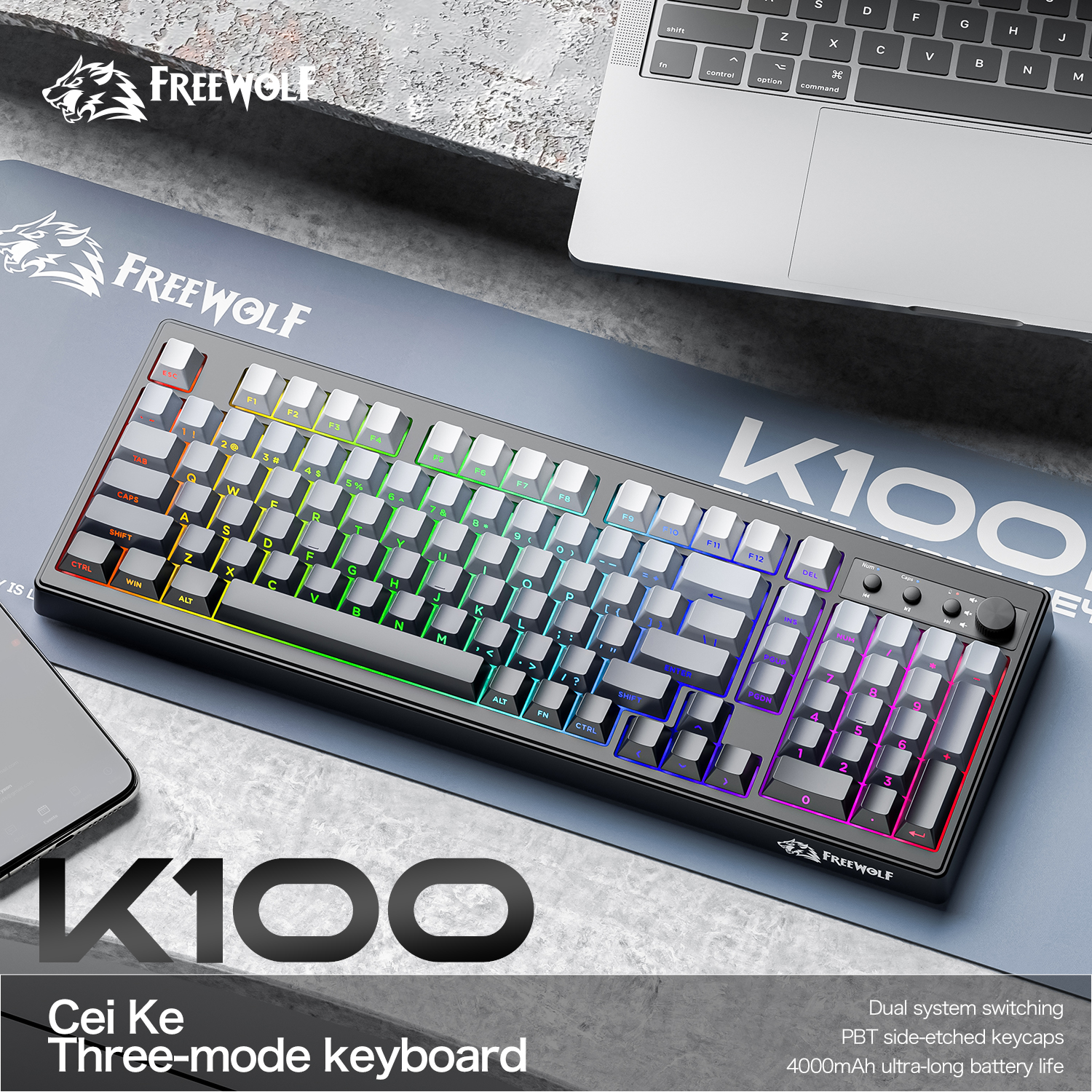 FREEWOLF k100 three-mode silen – Gaming Keyboard No Rgb recenzja i cena