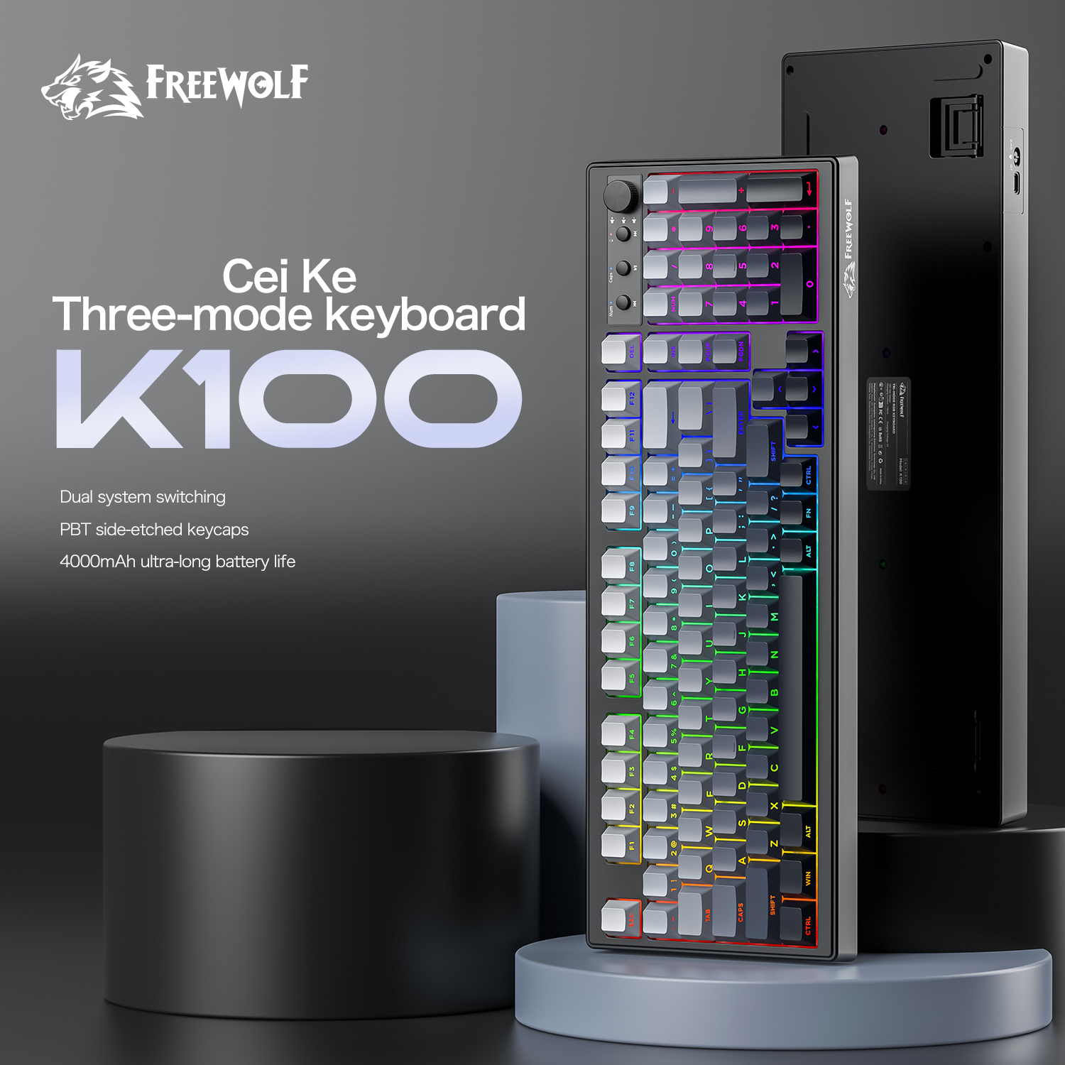 FREEWOLF k100 three-mode silen – Gaming Keyboard No Rgb recenzja i cena