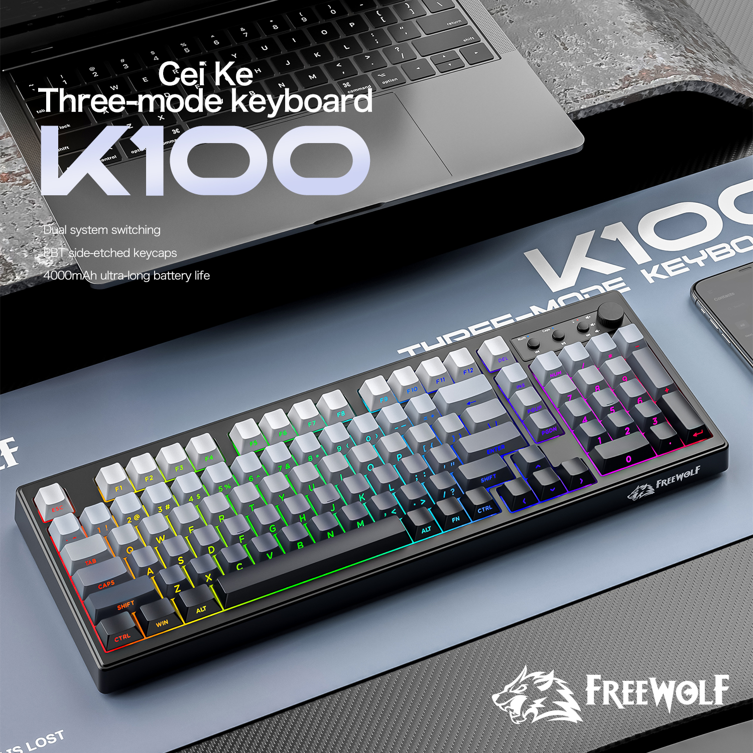 FREEWOLF k100 three-mode silen – Gaming Keyboard No Rgb recenzja i cena