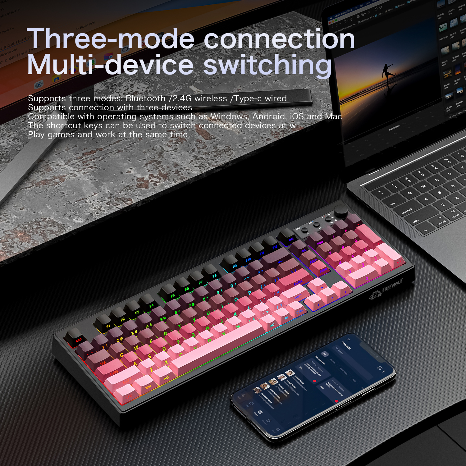 FREEWOLF k100 three-mode silen – Gaming Keyboard No Rgb recenzja i cena